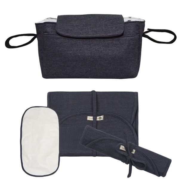 kit bolsa carrinho e trocador cinza azulado